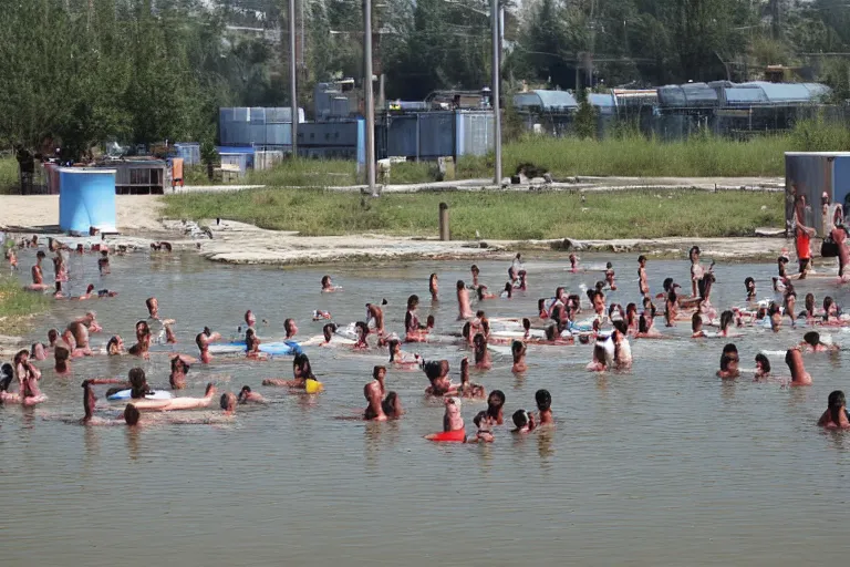 Image similar to people bathing in industrial wastewater