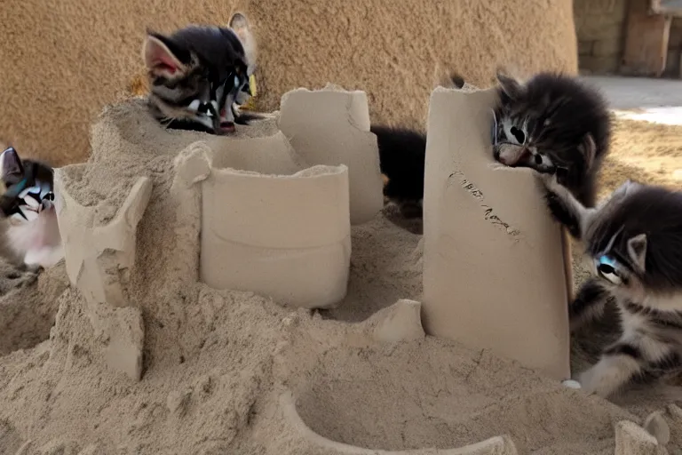 Image similar to kittens touching a sand castle