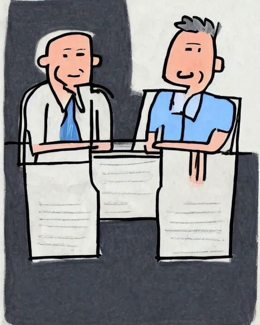 Image similar to two drawing men sitting near a laptop, white background, meme, meme template, handwritten picture, comics