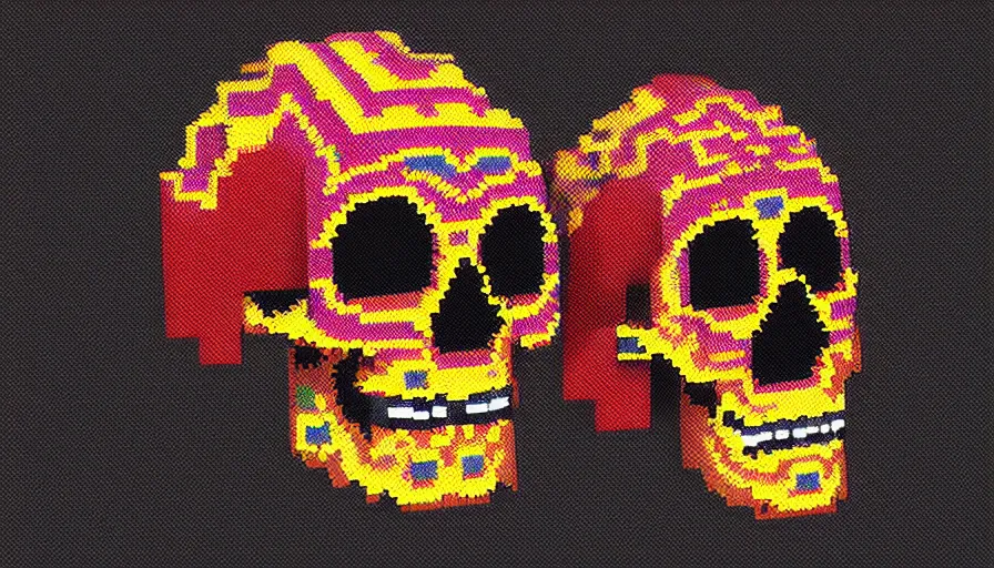 Prompt: single aztec skull, pixel art style