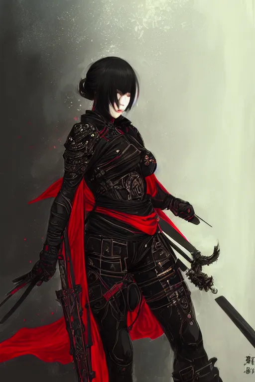 Image similar to portrait Ninja gaiden girl, armored black and red ninja wardrobe, in ruin japanese rainny temple night, ssci-fi and fantasy, intricate and very very beautiful and elegant, highly detailed, digital painting, artstation, concept art, smooth and sharp focus, illustration, art by tian zi and WLOP and alphonse mucha
