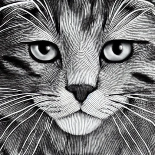 Prompt: black and white doodle of a cat