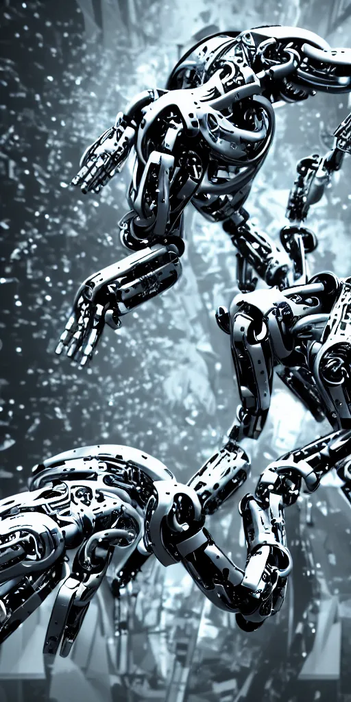 Image similar to ai taking control over humanity and the world, dramatic, big robotic hands ripping apart humanity