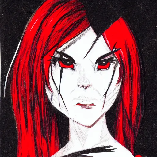 Image similar to rpg style portrait of a demon girl where a black and red dress