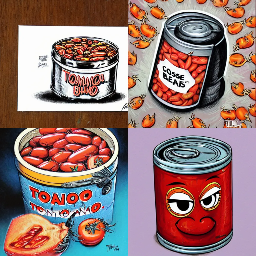 Prompt: closed can of tomato beans by Tim Shumate and Sandra Chevrier