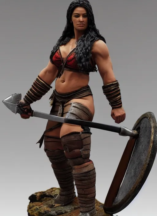 Prompt: Images on the store website, eBay, Full body, Miniature of a very muscular barbarian female warrior with club