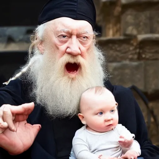Prompt: dumbledore eating a baby