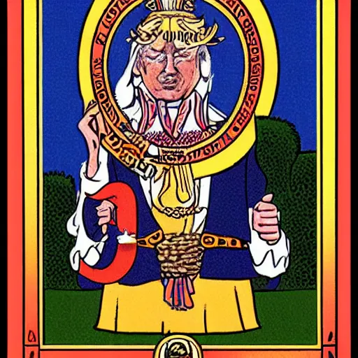 Image similar to Donald Trump in Thoth tarot deck, style of Lady Frieda Harris, 4K