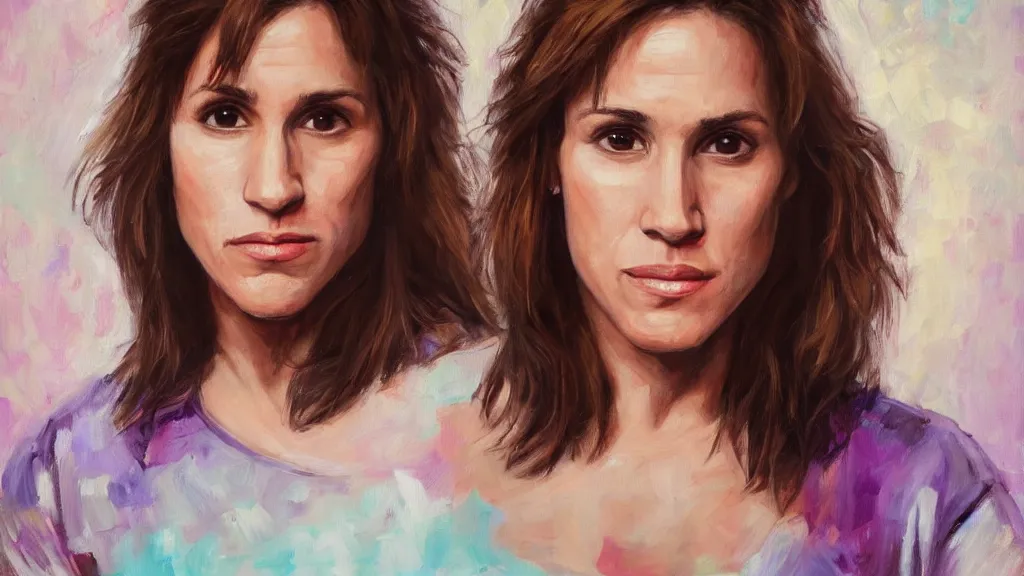 Prompt: A portrait painting of amy jo johnson; the most beautiul painting in the world; trending on artstation; oil on canvas; correct face; correct eyes; anatomically correct; extraordinary masterpiece!!!!!!; 8k