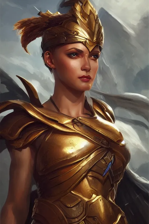 Image similar to amazon valkyrie athena, d & d, fantasy, portrait, highly detailed, headshot, digital painting, trending on artstation, concept art, sharp focus, illustration, art by artgerm and greg rutkowski and magali villeneuve