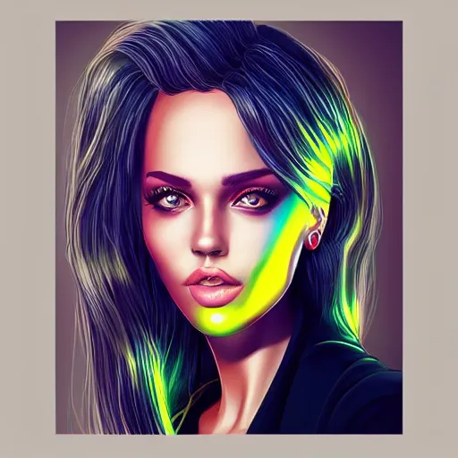 Prompt: electric woman, cute - fine - face, pretty face, oil slick hair, realistic shaded perfect face, extremely fine details, realistic shaded lighting, dynamic background, artgerm