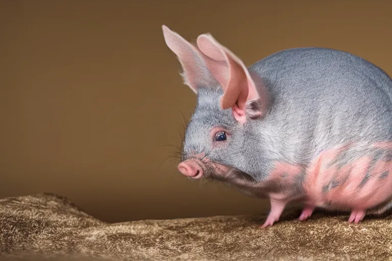 Image similar to a pig chinchilla!!! hybrid! hyper realistic!! realistic lighting!! wildlife photographer of the year!!! bold natural colors, national geographic, hd, wide angle, 8 k