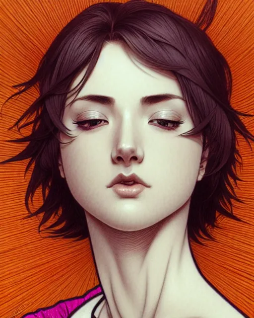 Image similar to ' bored woman with short hair ', closeup shot of face, beautiful shadowing, soft shadowing, reflective surfaces, illustrated completely, 8 k beautifully detailed pencil illustration, extremely hyper - detailed pencil illustration, intricate, epic composition, masterpiece, bold complimentary colors. stunning masterfully illustrated by artgerm, range murata, alphonse mucha, katsuhiro otomo.