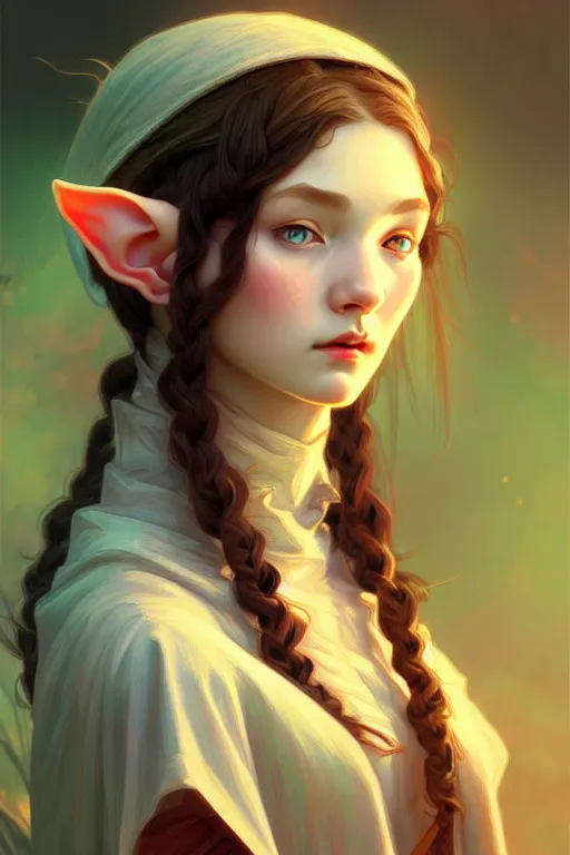 Prompt: beautiful young elf portrait, highly detailed, digital painting, artstation, sharp focus, illustration, art by tan zi and ayanamikodon and alphonse mucha and wlop