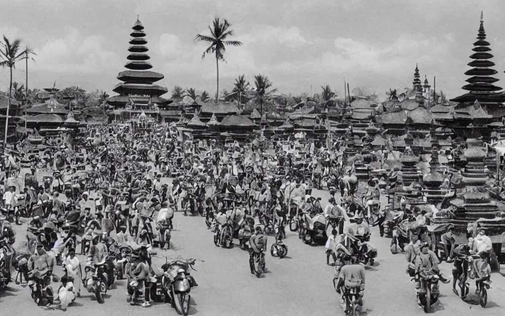 Prompt: city of denpasar bali in the year 1 9 4 5, perfect faces.