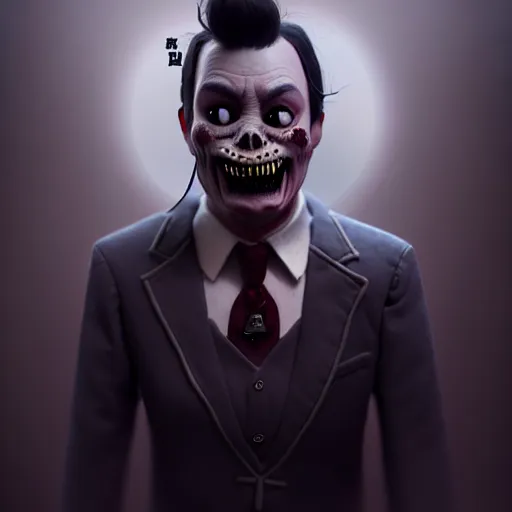 Prompt: an old creepy jimmy fallon, my sleep paralysis demon, spooky, atmosphere, detailed, realistic, unreal engine, cgsociety, by wlop and artgerm