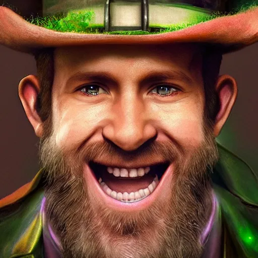 Prompt: hyperrealistic mixed media image of a ryan reynolds disguised as a leprechaun, stunning 3 d render inspired art by istvan sandorfi and greg rutkowski, perfect facial symmetry, realistic, highly detailed attributes and atmosphere, dim volumetric cinematic lighting, 8 k octane extremely hyper - detailed render, post - processing, masterpiece,