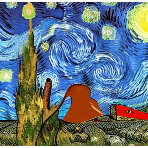 Image similar to communist retarded wolf, van gogh style