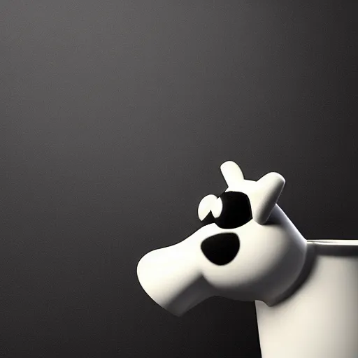 Prompt: cute cow drinking a cup of coffee, 3d render by Pixar, raytracing, black background