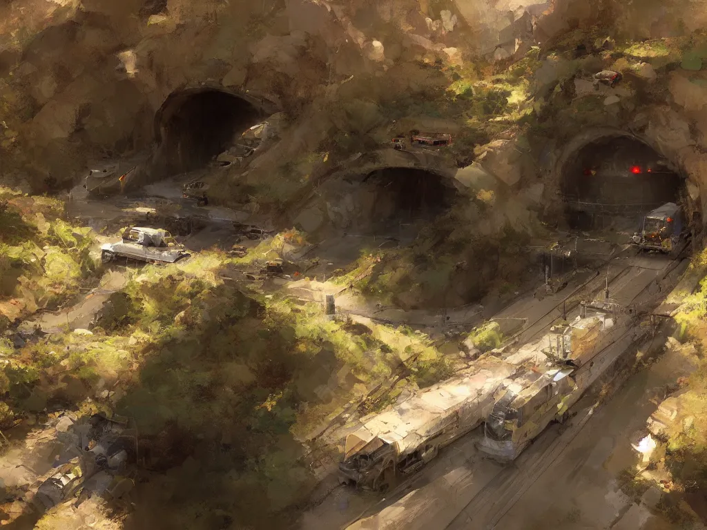 Image similar to highway leading into tunnel at the tip of the fingers of a gigantic hand overgrown, craig mullins