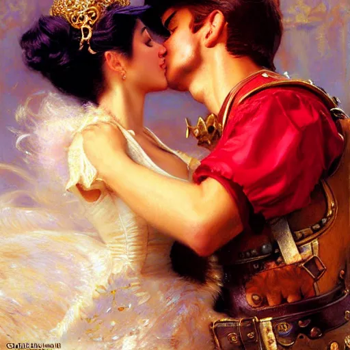 Prompt: a portrait of a mario kissing princess peach. highly detailed painting by gaston bussiere, craig mullins, j. c. leyendecker, furry