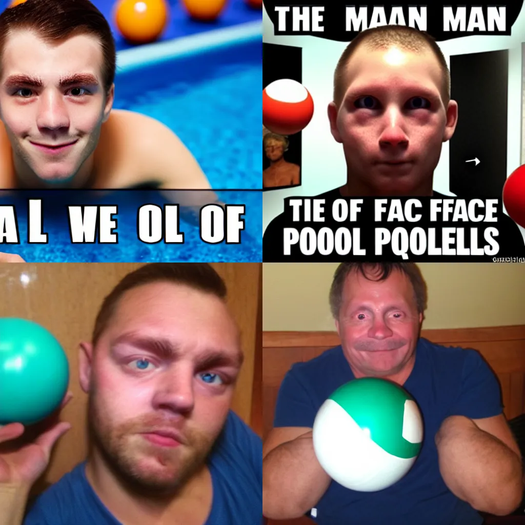 Prompt: The face of a man with pool balls for eyes.