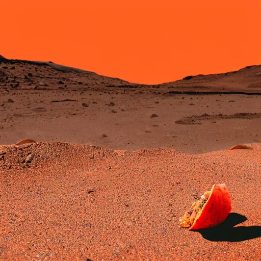 Image similar to a lonely taco on mars, photograph, red lighting, taco,