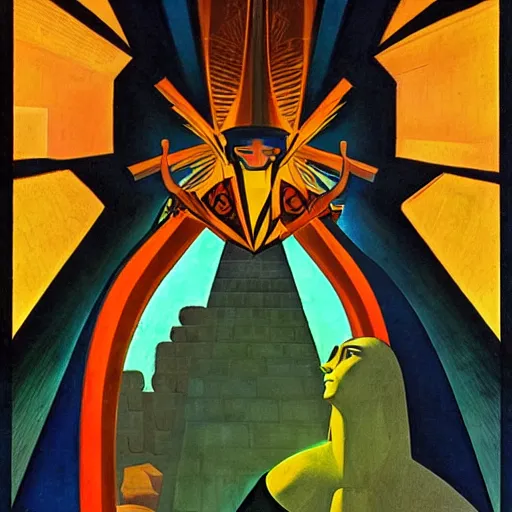 Image similar to the shaman of the subway, an art deco painting by leo and diane dillon and diego rivera and nicholas roerich, dramatic lighting, god rays, smooth, sharp focus, highly detailed