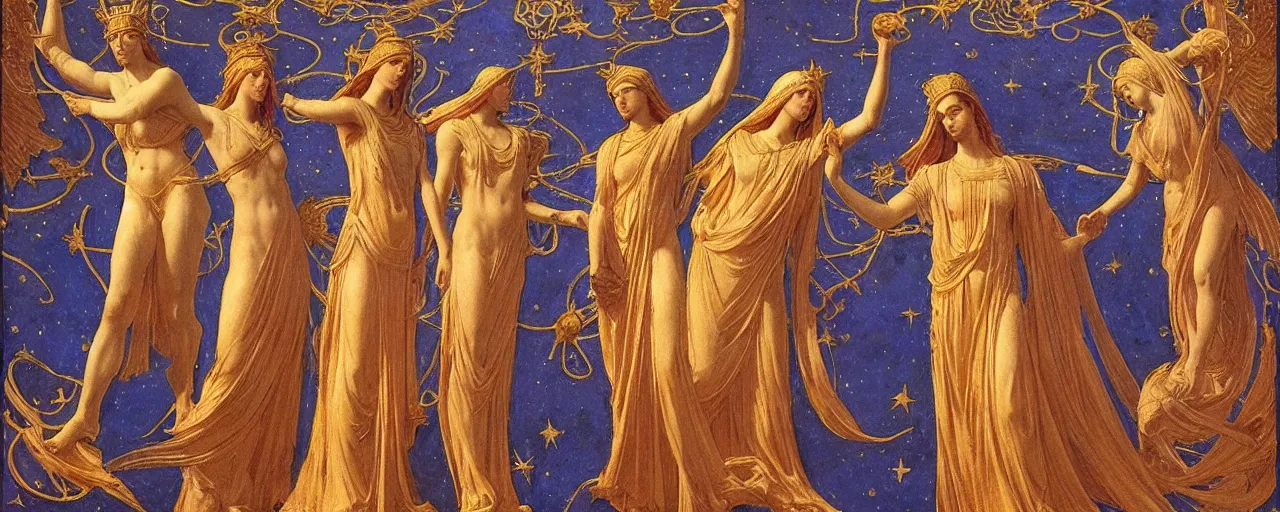 Image similar to saint woman, venus, athena, queen, by annie swynnerton and nicholas roerich and jean delville, strong dramatic cinematic lighting, ornate headdress, flowing robes, lost civilizations, smooth, sharp focus, extremely detailed, marble, stars, gold, space