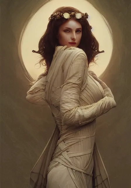 Image similar to sansa mummy bee honey, intricate, elegant, highly detailed, digital painting, artstation, concept art, smooth, sharp focus, illustration, art by artgerm and greg rutkowski and alphonse mucha and william - adolphe bouguereau