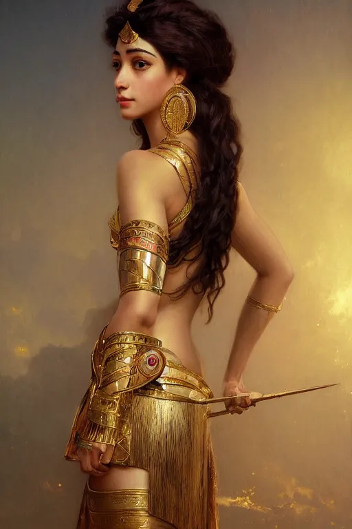 Image similar to Jessica Kahawaty as a beautiful egyptian princess, gorgeous, portrait, powerful, intricate, beautiful, masterpiece, elegant, volumetric lighting, digital painting, highly detailed, artstation, sharp focus, illustration, William-Adolphe Bouguereau, Hajime sorayama, ruan jia