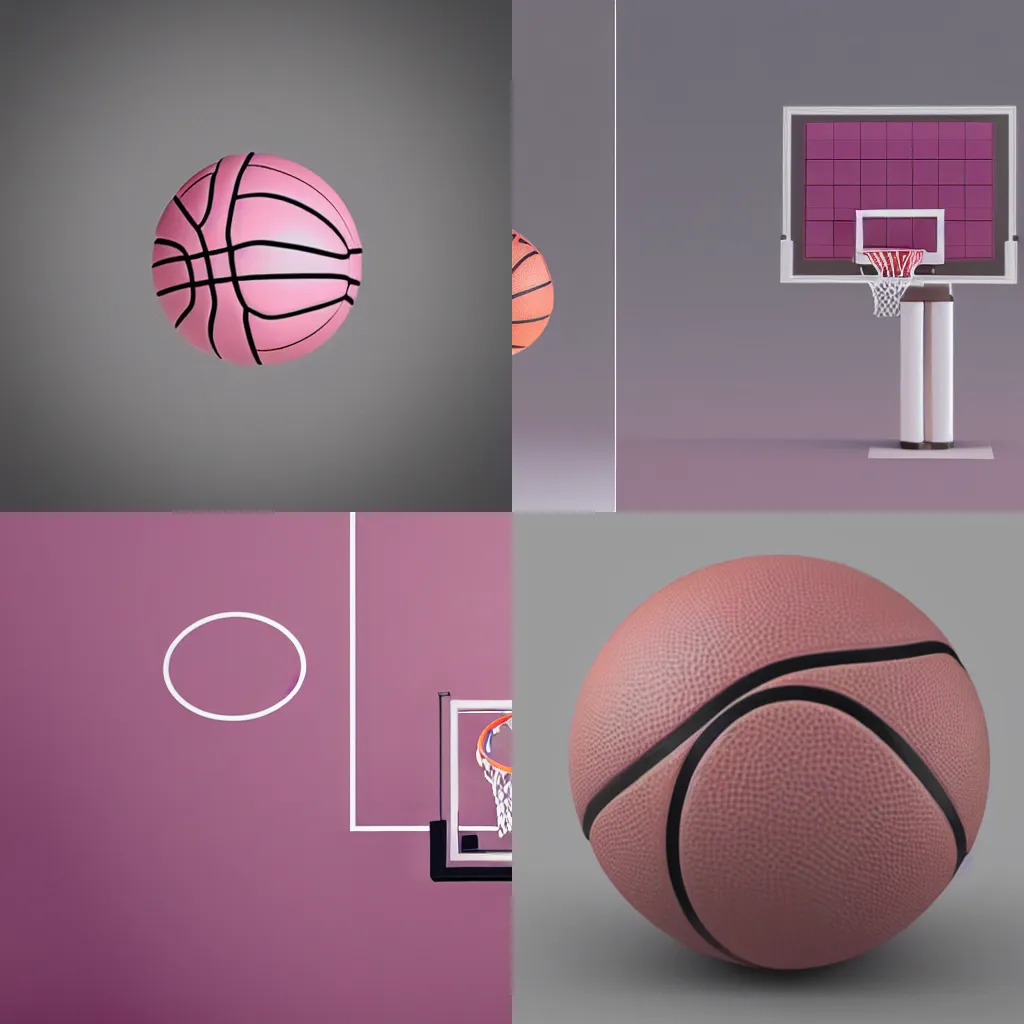Prompt: Basketball, soft pink color, plastic, 3D render, unreal engine