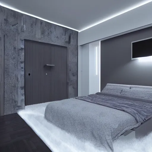 Prompt: 3 d render of bedroom of the 2 0 5 0 s