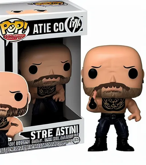 Prompt: stone cold steve austin elderly version funko pop, ebay listing