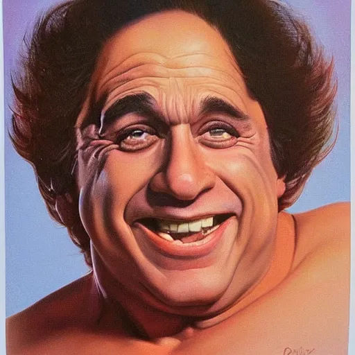 Prompt: portrait of the face of danny devito smiling sly intricate detailed by boris vallejo