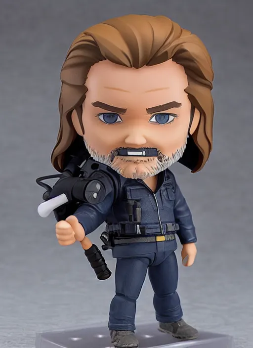 Image similar to kurt russell, a nendoroid of kurt russell figurine, arctic parka, flame thrower, john carpenters the thing, realistic face, detailed product photo