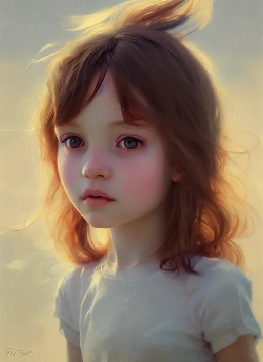 Fusion concept. Close-up portrait of a cute little girl wearing