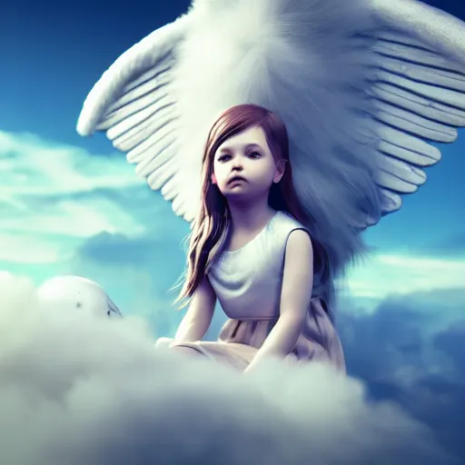 Prompt: photo of cute angel with a halo sitting on a cloud, ultra realistic, concept art, intricate details, highly detailed, photorealistic, octane render, 8 k, unreal engine,