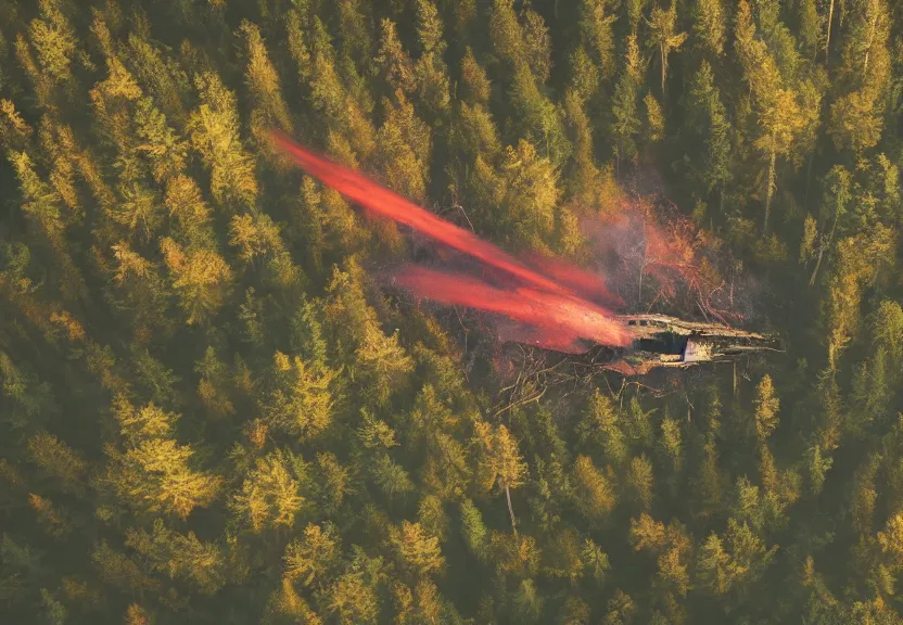 Prompt: wreckage of a crashed spaceship into a clearing in a forest, fire and smoke, close up. Moody lighting, wide angle, atmospheric lighting, 8K, octane render. By Makoto Shinkai, Stanley Artgerm Lau, WLOP, Rossdraws, James Jean, Andrei Riabovitchev, Marc Simonetti, krenz cushart, Sakimichan, D&D trending on ArtStation, digital art.