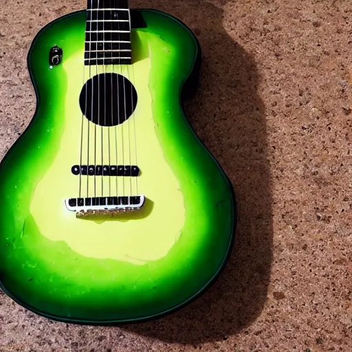 Image similar to a photo of an electric guitar made entirely out of avocado