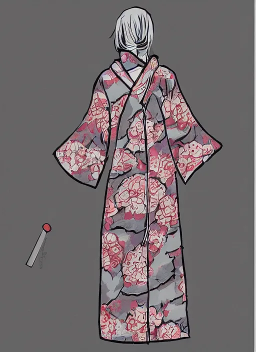 Prompt: a rough sketch of a woman wearing an anorak inspired by old japanese kimonos in shibuya