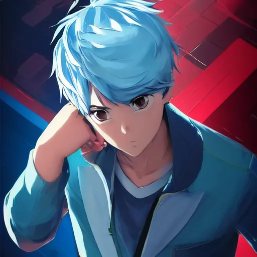 Image similar to very cool anime boy, short silver hair, azure blue watery eyes, full round face, calm glances, wearing River City Ransom suit, medium shot, mid-shot, highly realistically detailed, trending on pixiv, Unreal Engine 4k, Stanley Artgerm Lau, WLOP, Rossdraws, James Jean, Marc Simonetti