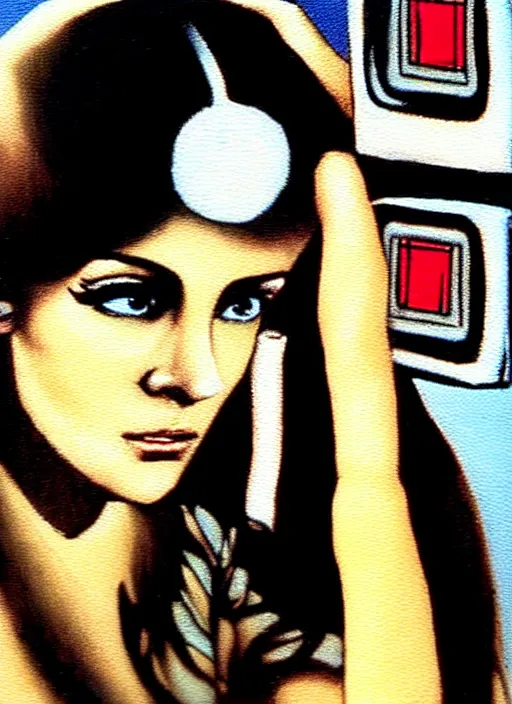 Image similar to NES video game screen depiction of a film still from a 1971 an Italian youth film of a slender young rich Mexican telenovela actress with bipolar disorder looking at the camera from across multiple alternating mirrors while in a swirling alternate reality. dark shadows under her tired eyes. soft detailed painting at 16K resolution and amazingly epic visuals. epically beautiful image. amazing effect, image looks gorgeously crisp as far as it's visual fidelity goes, absolutely outstanding. vivid clarity. ultra detail. iridescent. mind-breaking. mega-beautiful pencil shadowing. beautiful face. Ultra High Definition. soft shading. soft texture. intensely beautiful.