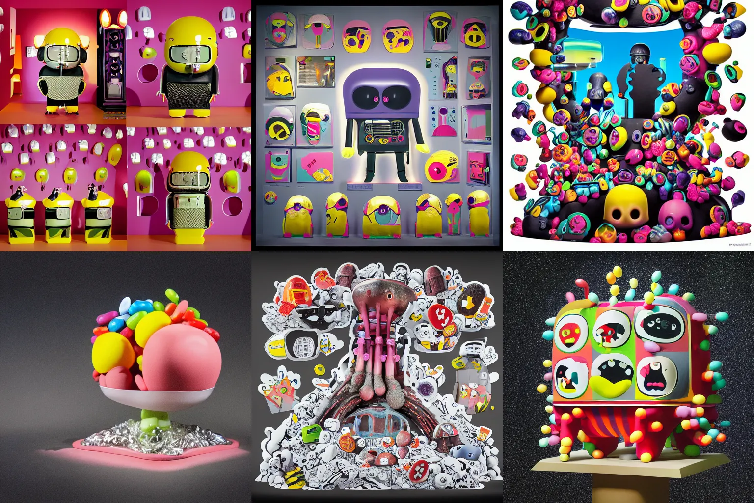 Prompt: Pictoplasma, pictoplasma, pictoplasma, Simple bionic exploded drawing, crossection funko pop toyfigure fungus sculpture, jellybeans, organs, kidney, by david lachapelle, by angus mckie, by rhads, in a dark empty black studio hollow, c4d, at night, rimlight, c4d, by jonathan ivy, by alex grey, Haeckel