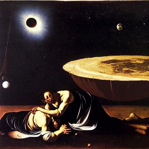 Image similar to about world in comfort caravaggio and quint bucholz parallel reality with unreal endless night sky