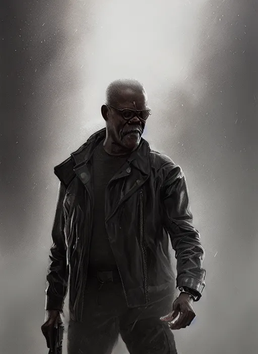 Prompt: samuel jackson as terminator, fog, rain, volumetric lighting, sharp focus, ultra detailed, cgsociety by leesha hannigan, ross tran, thierry doizon, kai carpenter, ignacio fernandez rios, noir art house,