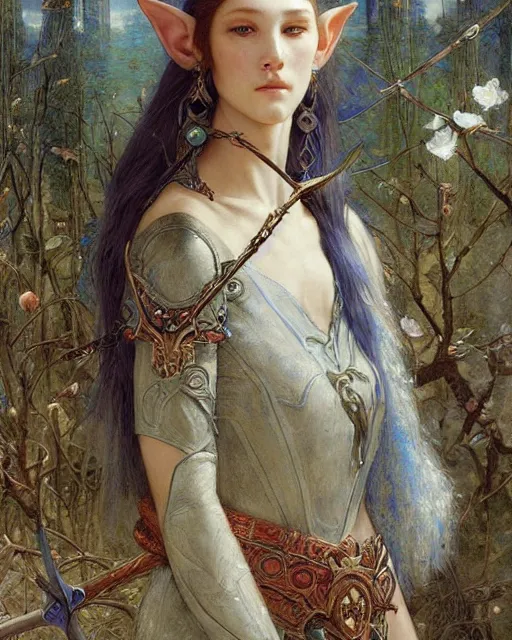 Image similar to a beautiful elf queen by Edgar Maxence and Ross Tran and Michael Whelan Jules Bastien-Lepage