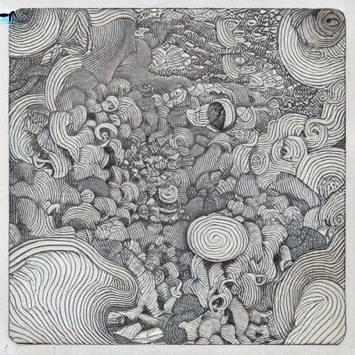 Image similar to “geometrically surreal order of clouds, extremely high detail, photorealistic, intricate line drawings, dotart, album art in the style of James Jean”