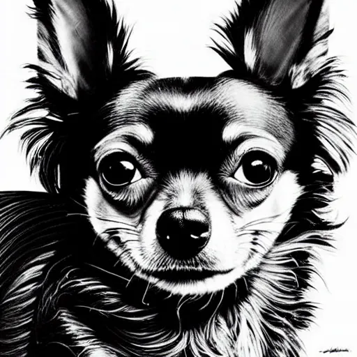 Image similar to portrait of a chihuahua looking angry, by martin ansin, highly detailed, cinematic, extremely detailed, high quality