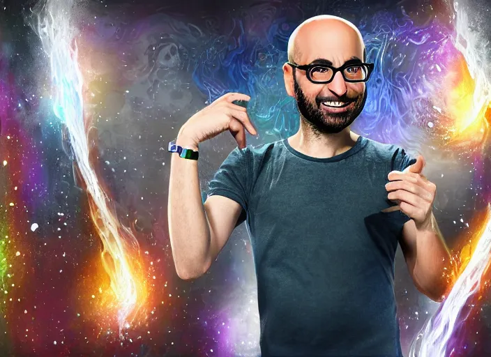 Prompt: champion splashart of michael from vsauce